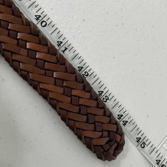 John W Nordstrom Dress Belt Mens 38 Brown Woven Leather Silver Brass Buckle - Picture 4 of 8